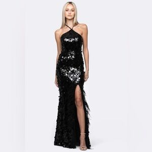 Bariano Calista Arrow Neck Gown Black Sequin